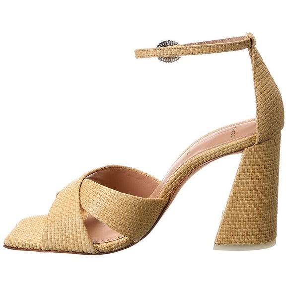 Black Suede Studio Chelsea Raffia Tan Open Toe Block Heel Sandals Size 37.5. - Picture 2 of 5